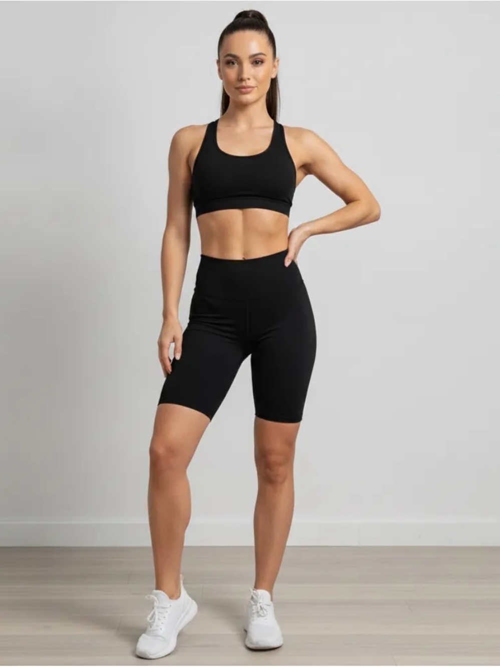 High-Waist Black Bike Shorts - Women's Activewear